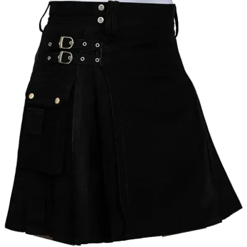 Plain Black Tartan Utility Kilt