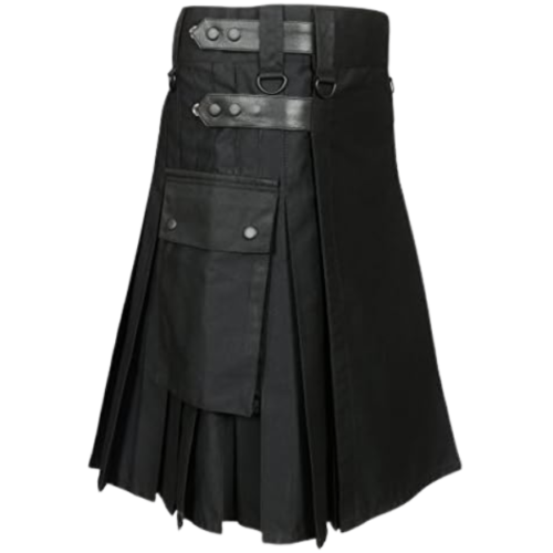 Black Cotton with Black Straps Kilt