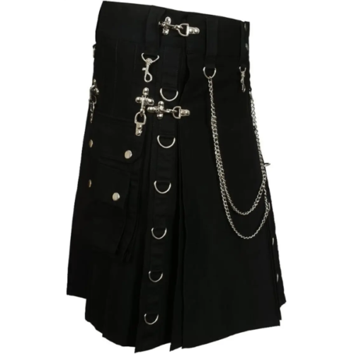 Black Gothic Kilt with Silver Chains