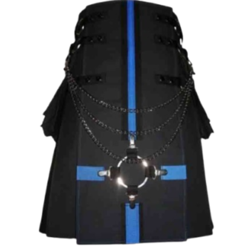 Black and Blue Gothic Kilt with Silver Chains