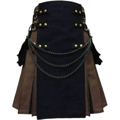 Black and Brown Gothic Kilt with Silver Chains