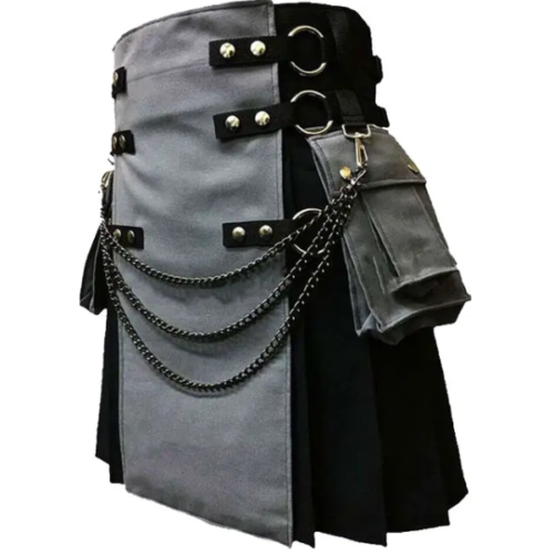 Black and Grey Gothic Kilt with Silver Chains