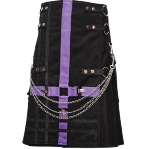 Black and Purple Gothic Kilt with Silver Chains