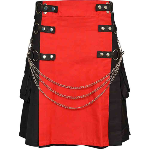 Black and Red Gothic Kilt with Silver Chains