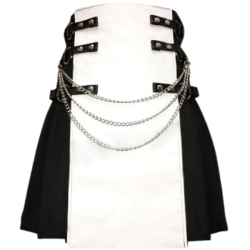 Black and White Gothic Kilt with Silver Chains