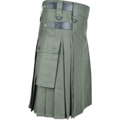 Green Cotton with Black Straps Kilt