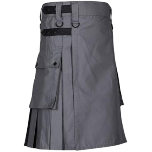 Grey Cotton with Black Straps Kilt