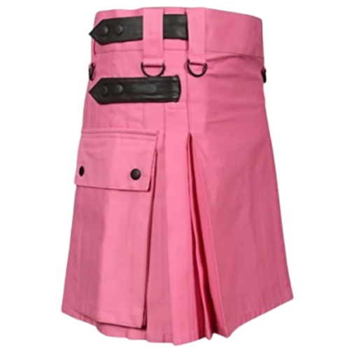 Pink Cotton with Black Straps Kilt