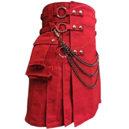 Red Gothic Kilt with Silver Chains