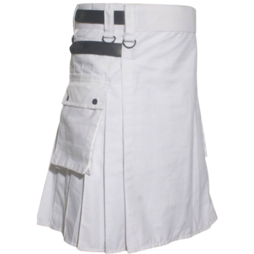 White Cotton with Black Straps Kilt